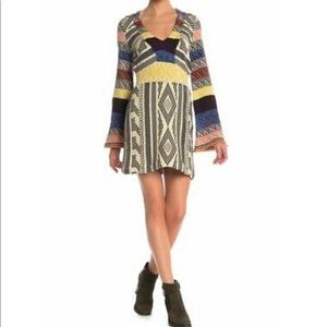 Free People patchwork bell sleeve sweater dress